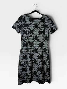 Brooks Brothers Sheath Dress Short Sleeve Dress Black Grey Print Size 10 (K)
